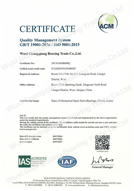 China Wuxi Guangqiang Bearing Trade Co.,Ltd zertifizierungen